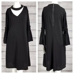 NWT Gabby Skye Size 10 Black Sheath Choker Dress Bell Sleeves